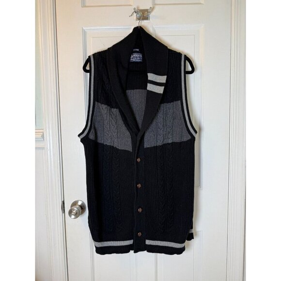 American Rag Cie Men's Sweater Grey & Black Sweater Vest with Wood Buttons XXL - Picture 1 of 12